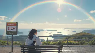 朝日と海の見えるバス停