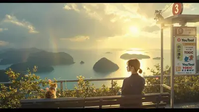 朝日と海の見えるバス停