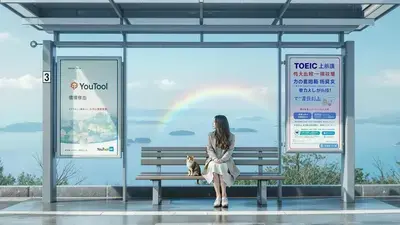 朝日と海の見えるバス停