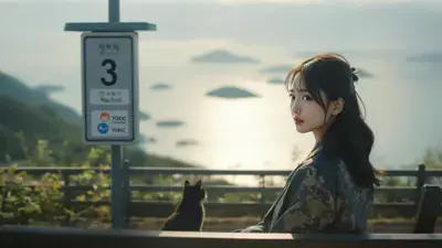 朝日と海の見えるバス停