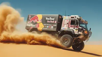 砂漠を疾走するトラック