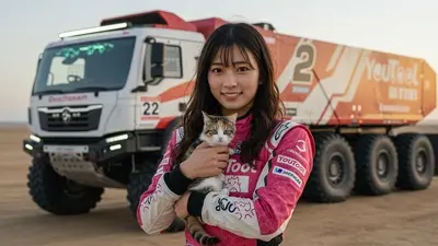 砂漠を疾走するトラック